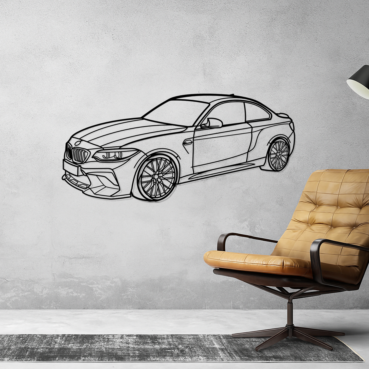 BMW M2 Competition F87 (2018-2021) - 3D Perspective Front - Metal Silhouette 