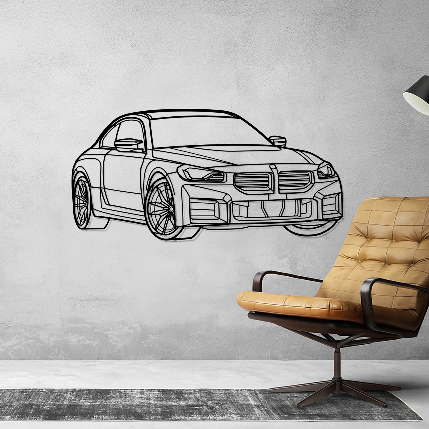 BMW M2 G87 (2023-2025) - 3D Perspective Front - Metal Silhouette