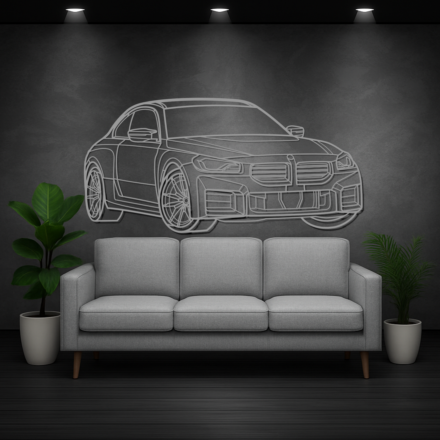 BMW M2 G87 (2023-2025) - 3D Perspective Front - Metal Silhouette