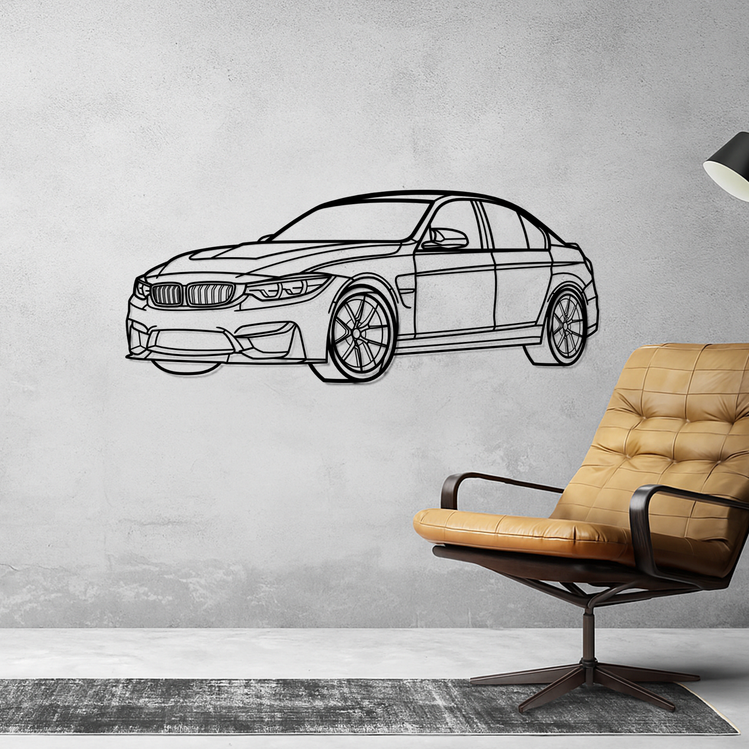 BMW M3 CS F80 (2018-2019) - 3D Perspective Front - Metal Silhouette