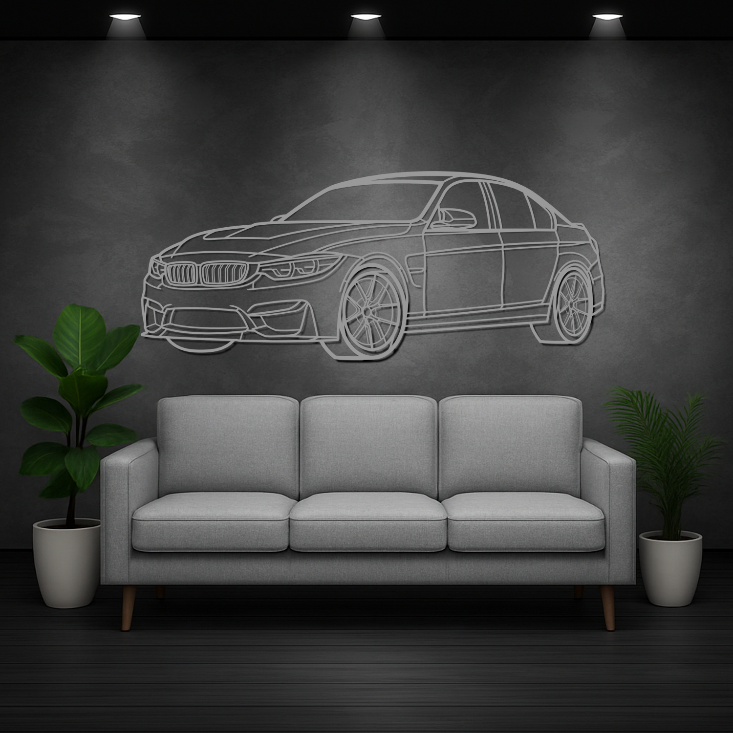 BMW M3 CS F80 (2018-2019) - 3D Perspective Front - Metal Silhouette