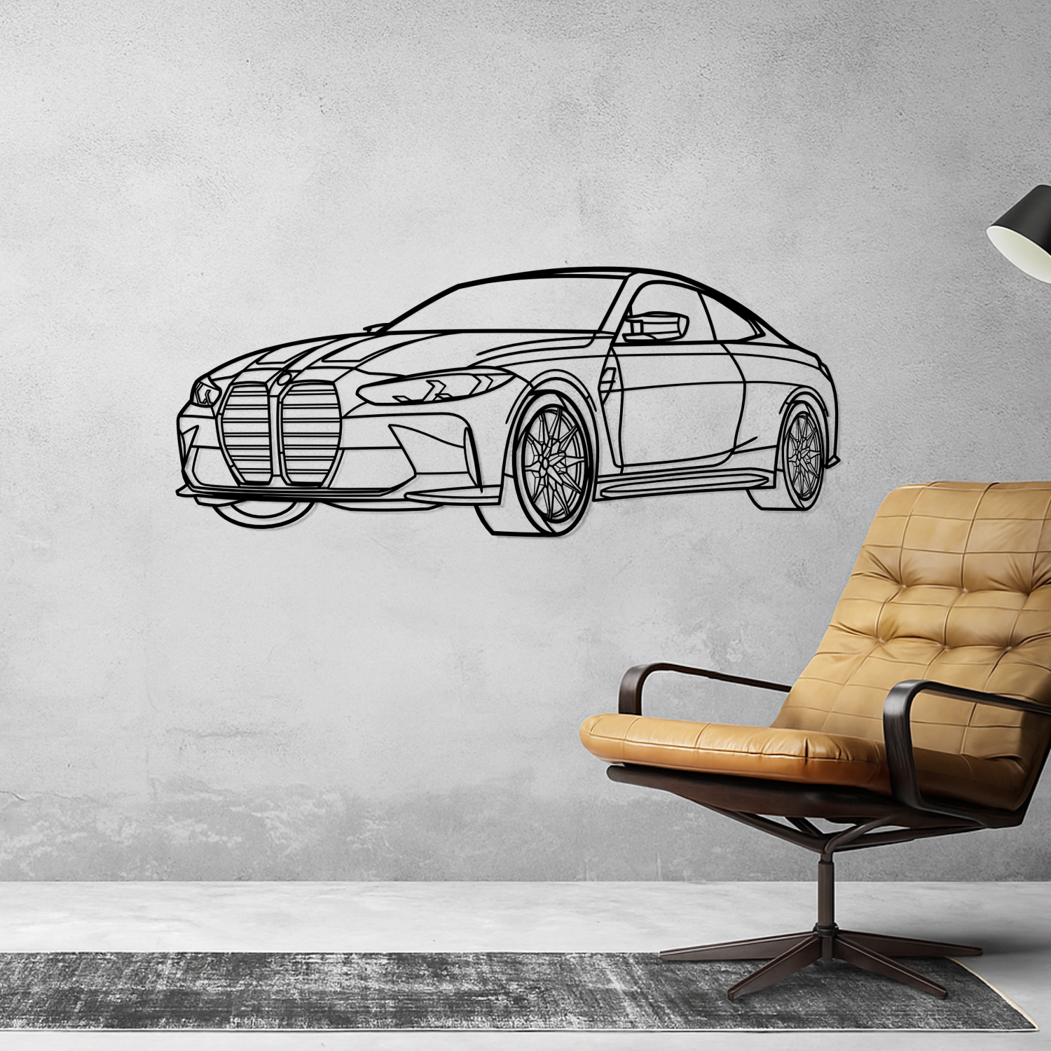 BMW M4 G82 (2020-2024) - 3D Perspective Front - Metal Silhouette