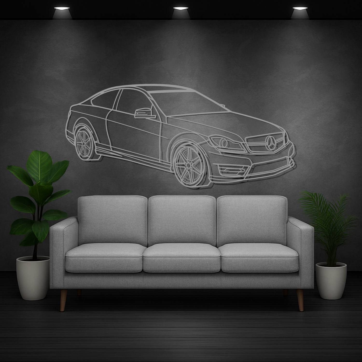 Mercedes Classe C (2011-2025) - Perspetiva 3D Frente - Silhueta de Metal