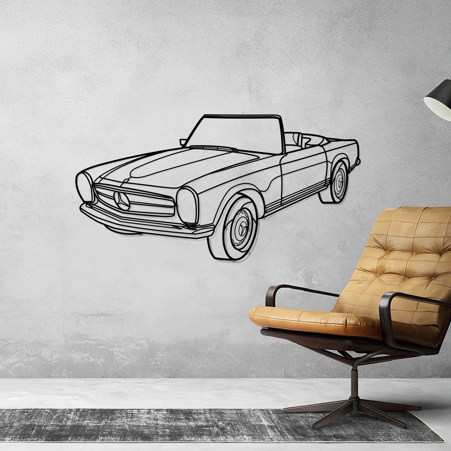 Mercedes SL W113 Pagode (1963-1971) - Perspetiva 3D Frente - Silhueta de Metal