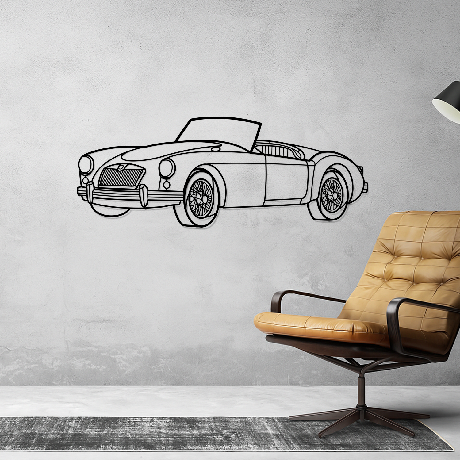 MG MGA 1600 (1959-1961) - 3D Front Perspective - Metal Silhouette