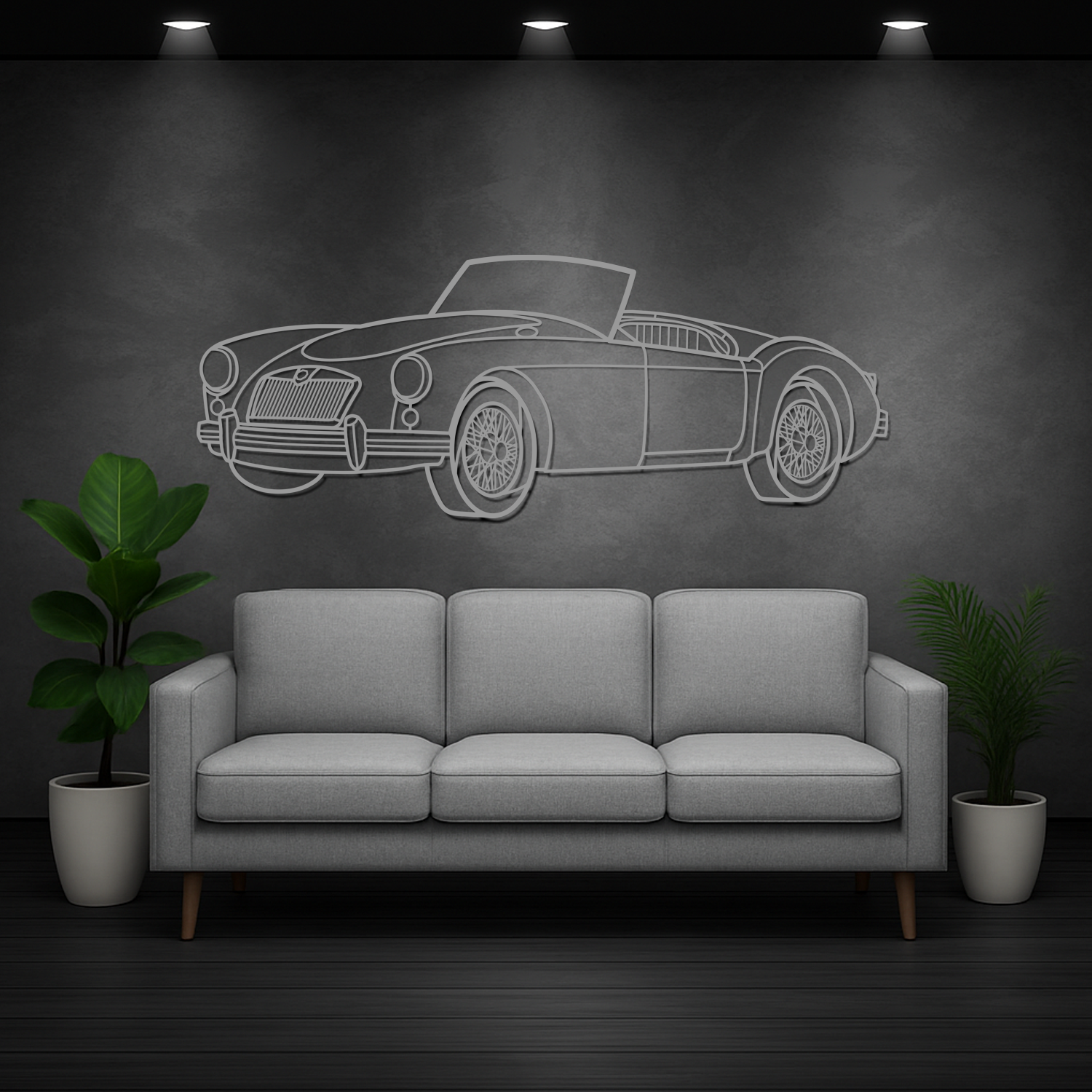 MG MGA 1600 (1959-1961) - 3D Front Perspective - Metal Silhouette