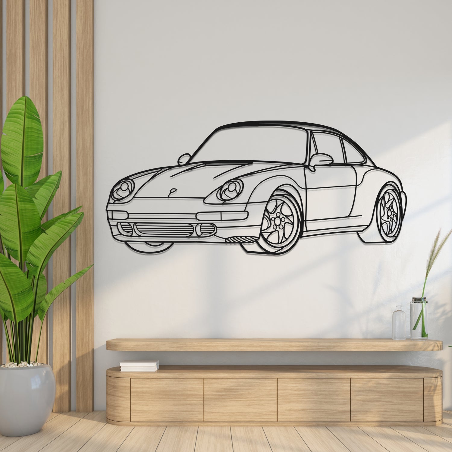 Porsche 911 993 Carrera 3D Front View - Metal Wall Silhouette