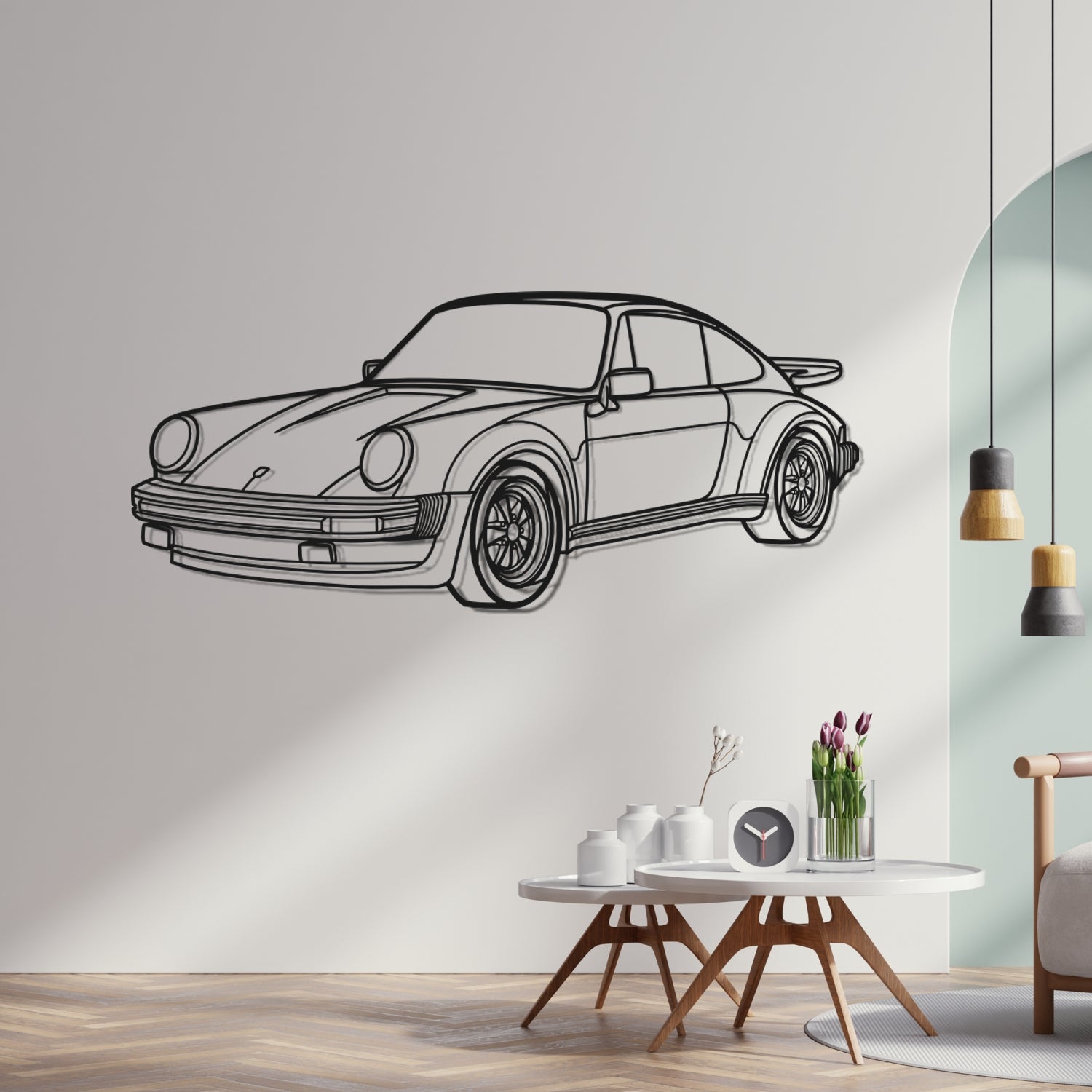 Porsche 911 930 Turbo - Perspetiva 3D Frente - Silhueta de Metal