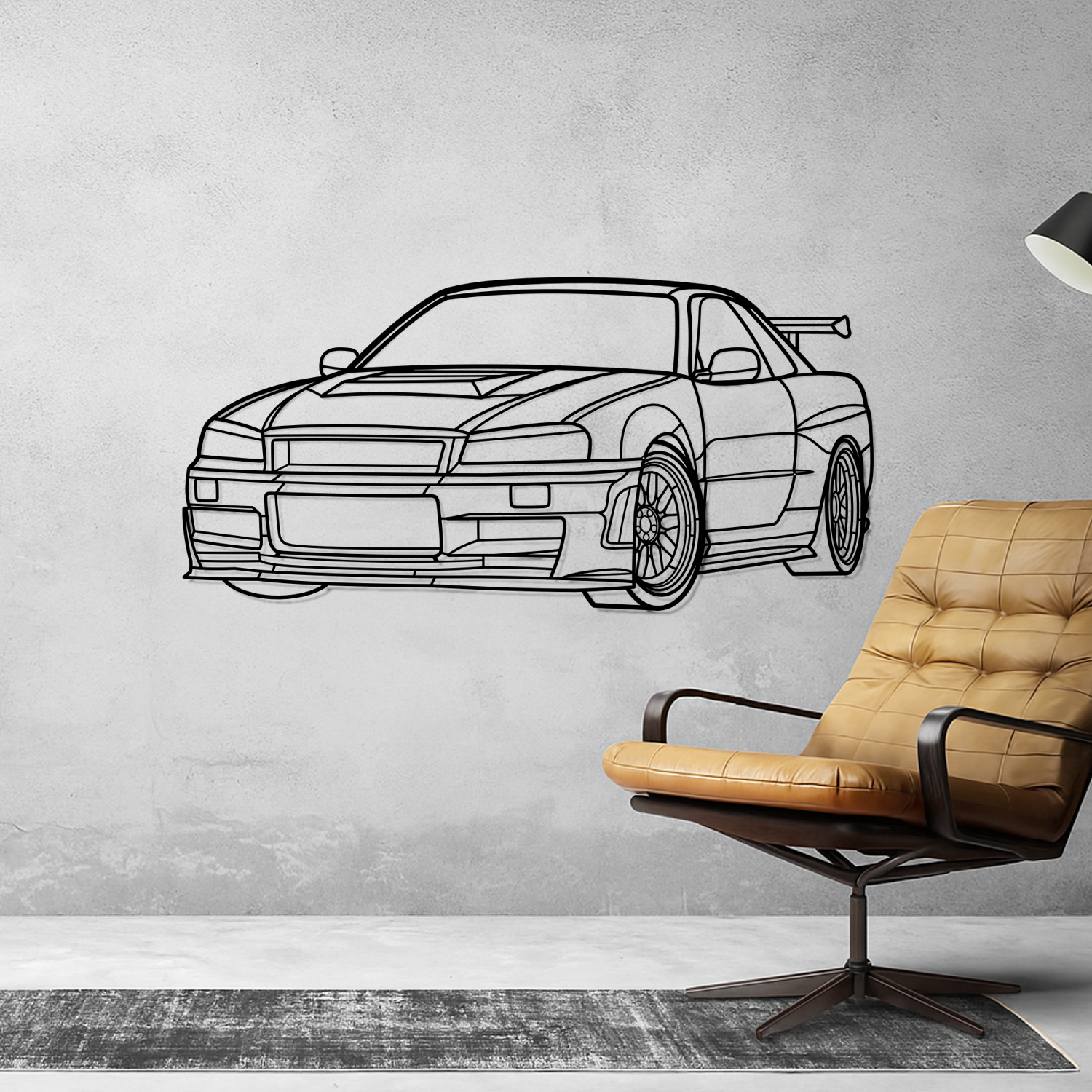 Nissan GT-R R34 (1999-2002) - 3D Perspective Front - Metal Silhouette