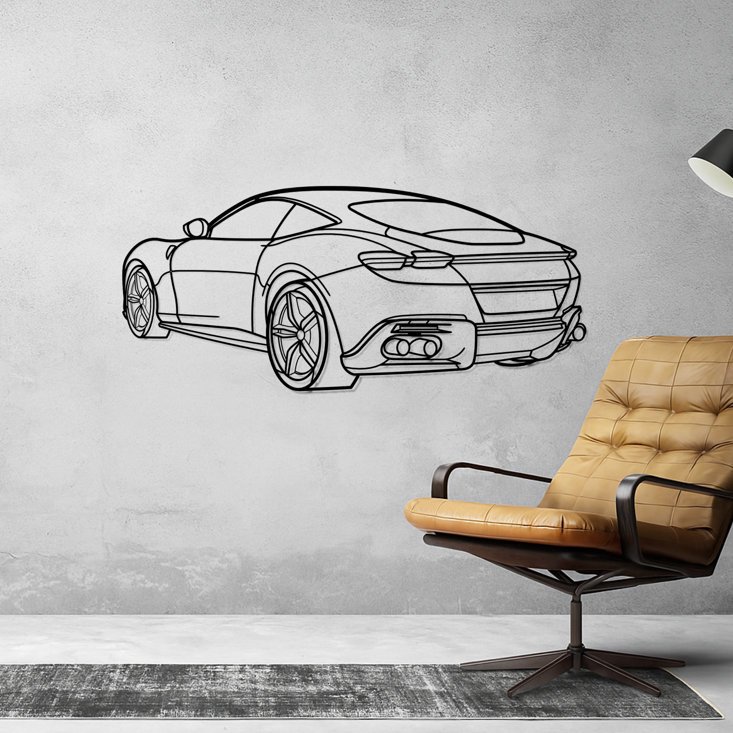 Ferrari Roma (2019-2025) - Rear 3D Perspective - Metal Silhouette
