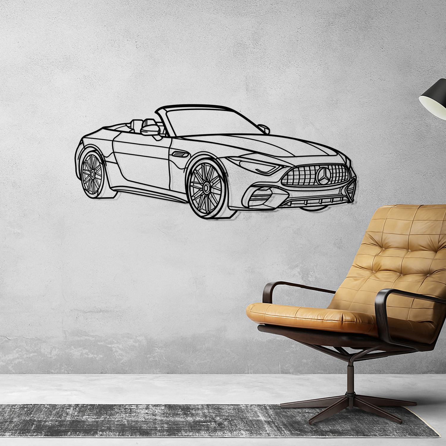 Mercedes SL63 AMG (2022-2025) - 3D Perspective Front - Metal Silhouette