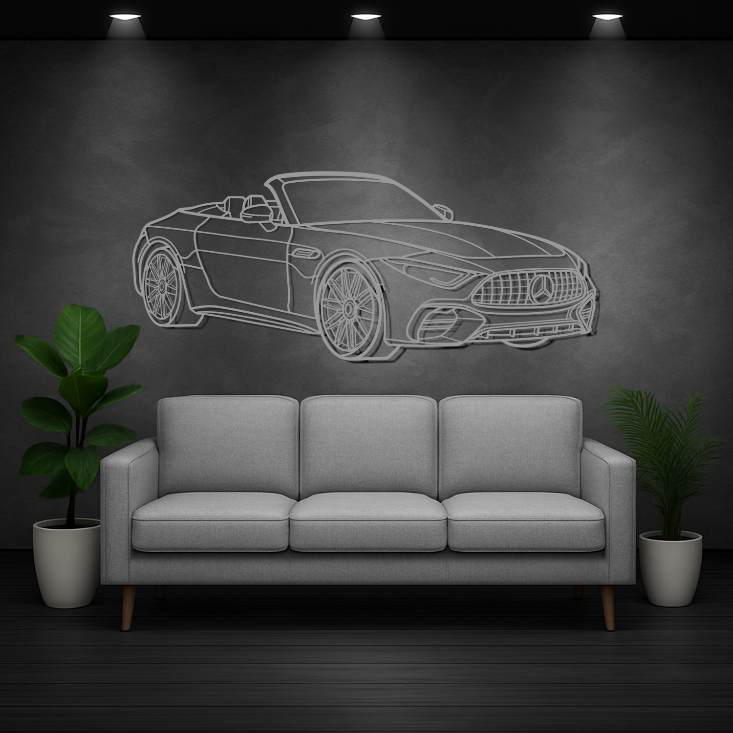 Mercedes SL63 AMG (2022-2025) - 3D Perspective Front - Metal Silhouette