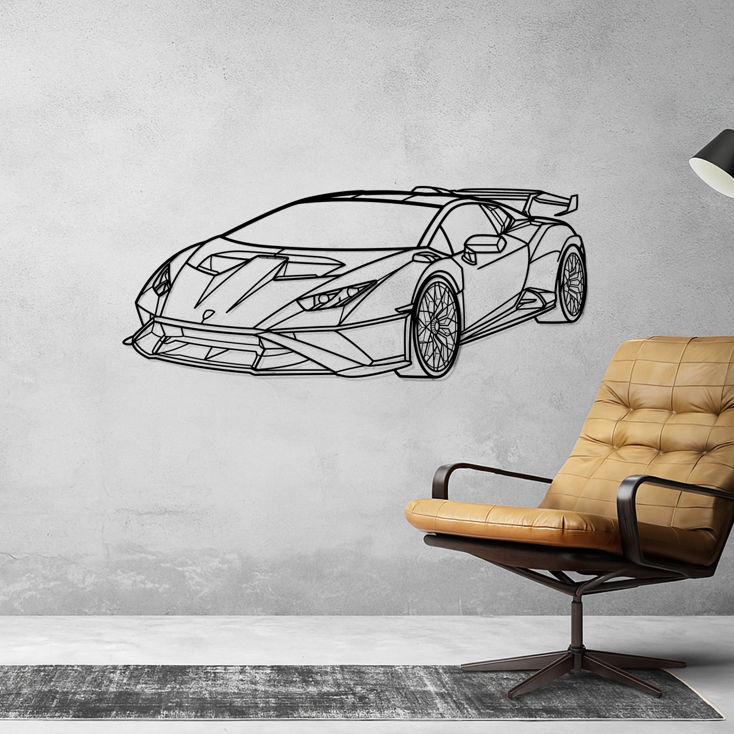 Lamborghini Huracan STO (2020-2025) - 3D Perspective Front - Metal Silhouette