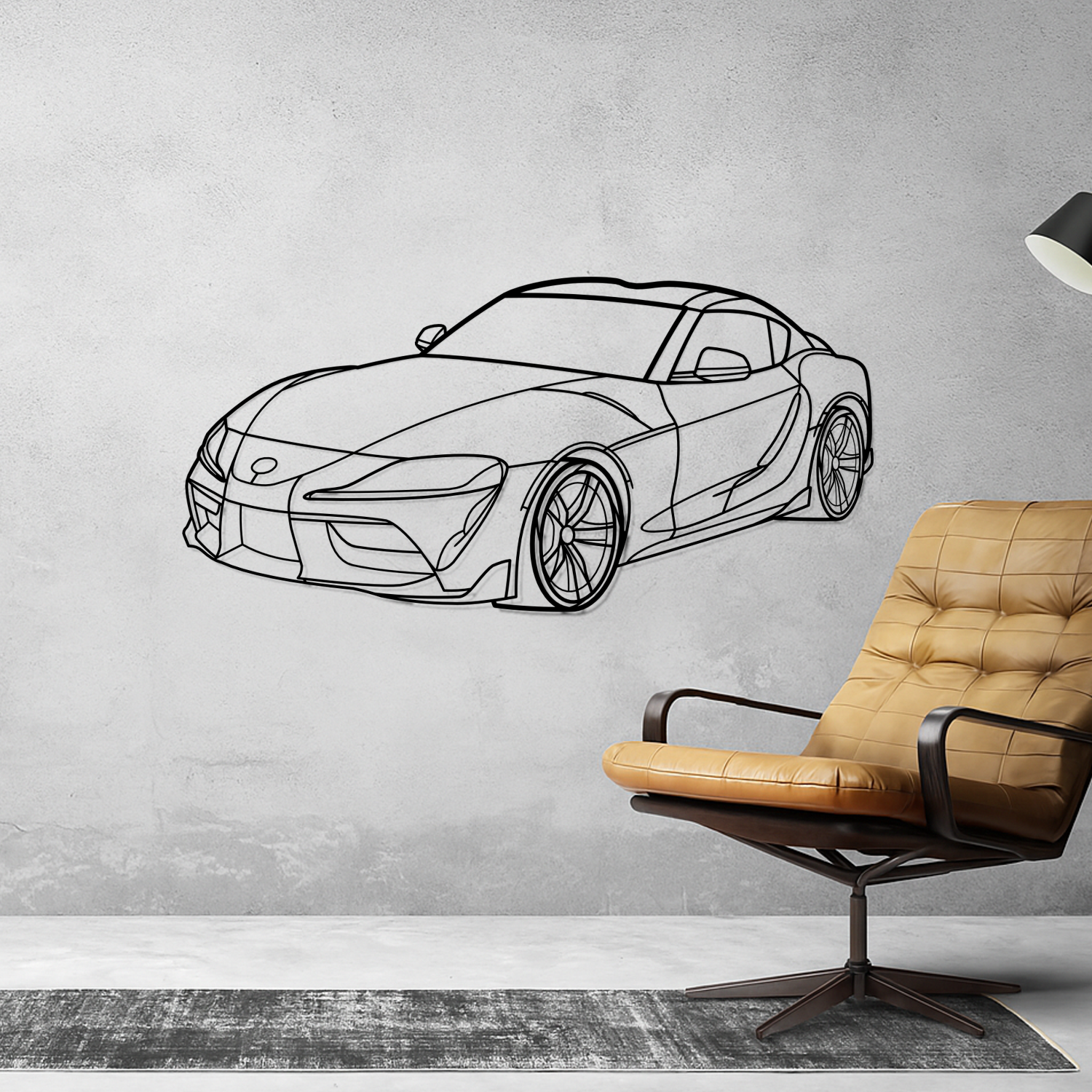 Toyota GR Supra Signature (2019-2025) - 3D Perspective Front - Metal Silhouette