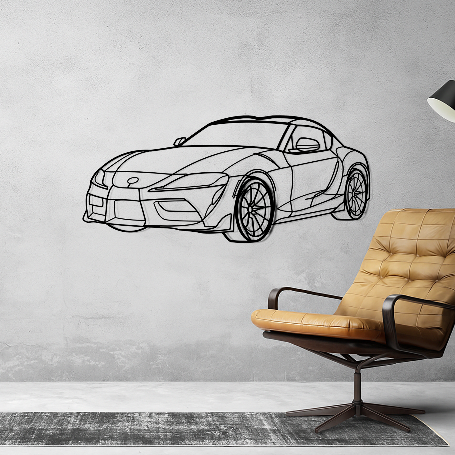 Toyota GR Supra Legacy (2019-2025) - 3D Perspective Front - Metal Silhouette