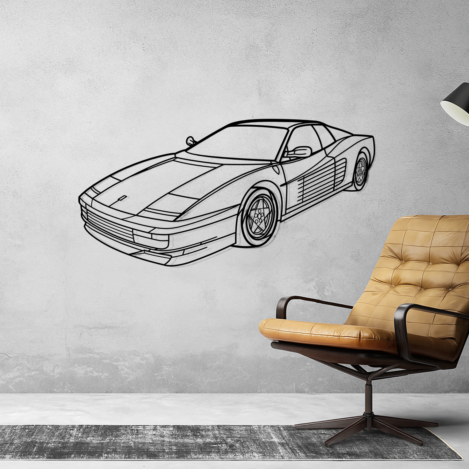 Ferrari Testarossa (1984-1991) - 3D Perspective Front - Metal Silhouette