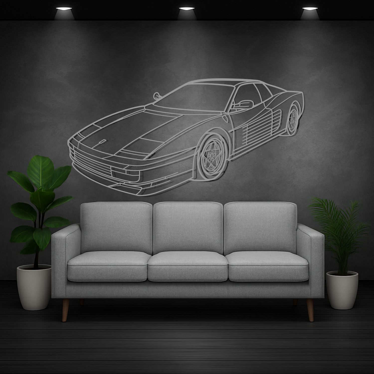 Ferrari Testarossa (1984-1991) - 3D Perspective Front - Metal Silhouette