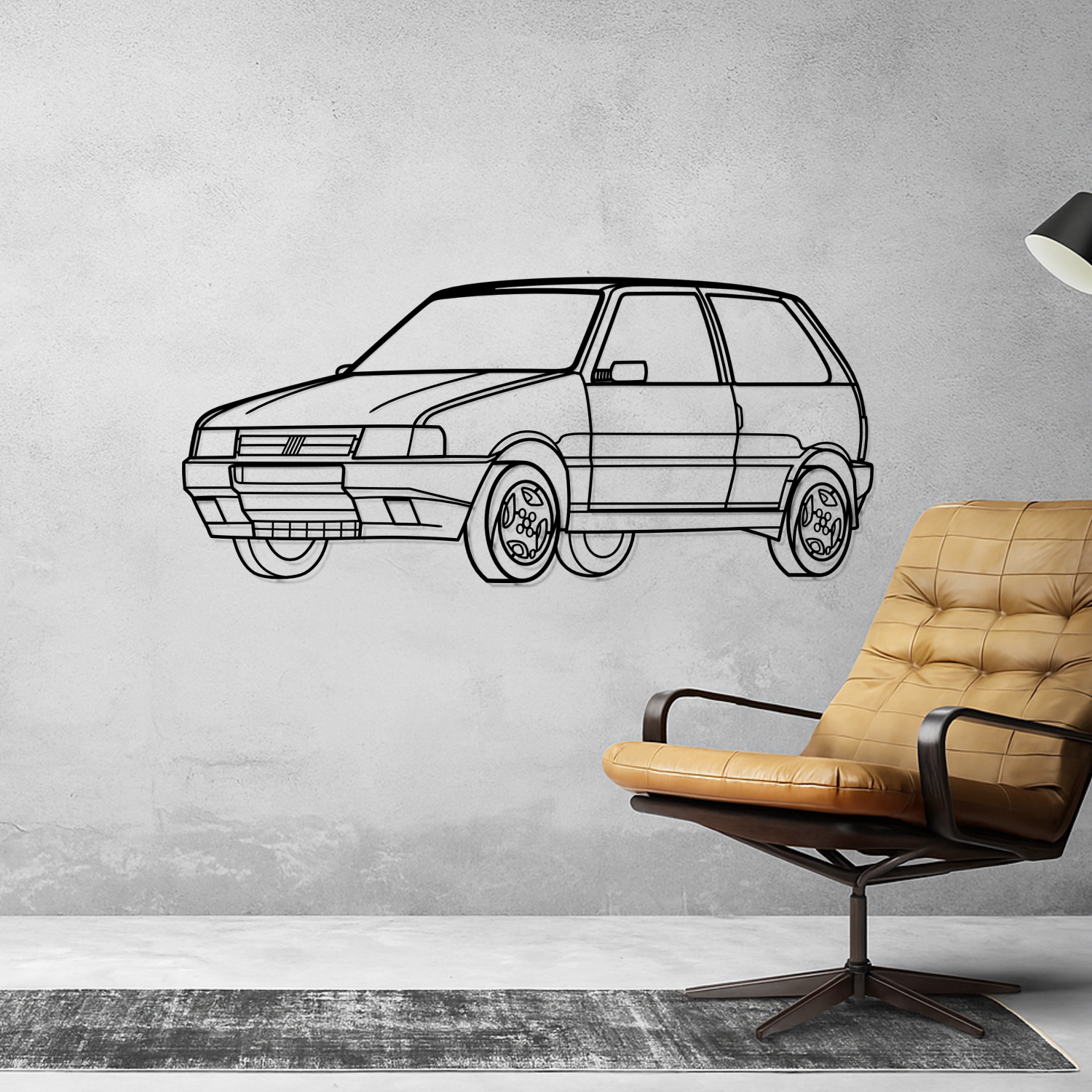 Fiat Uno (1982-1995) - 3D Front Perspective - Metal Silhouette