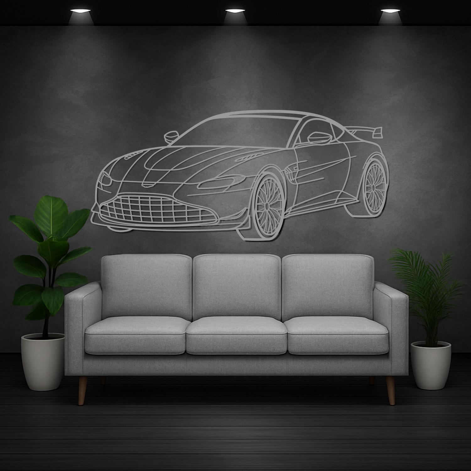 Aston Martin Vantage F1 Edition (2021-2023) - 3D Perspective Front - Metal Silhouette